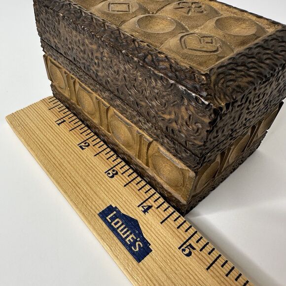 Vtg Wooden Carved 2 Deck Playing Card Box Hinged Heart Diamond Spade Club MCM - Picture 10 of 16